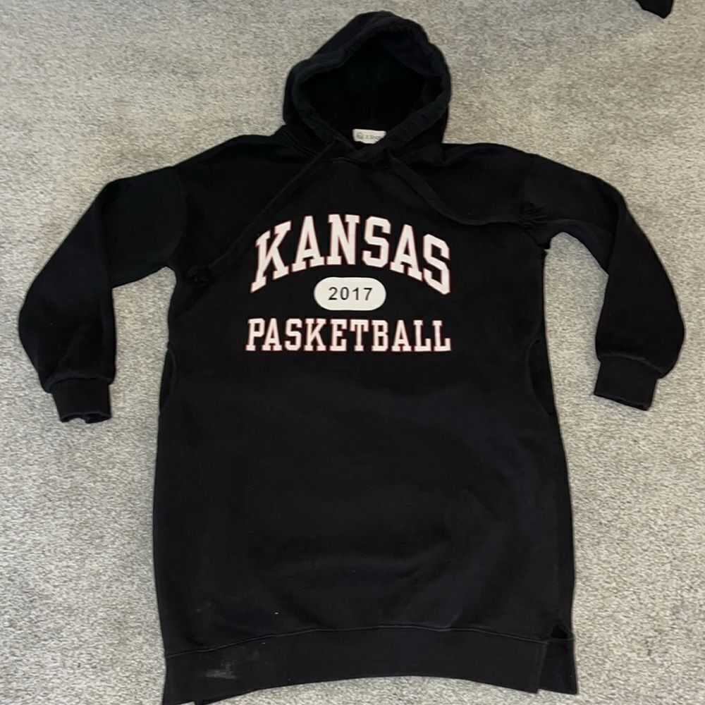 Basketball style Rock Chalk Kansas Jayhawks hooded hoodie sweatshirt dress XL